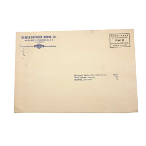 Original Vintage 1930 Harley-Davidson “Literature” Shipping Envelope