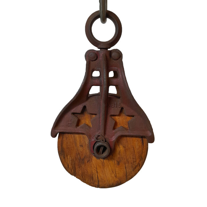 Antique Cast Iron Star Line Double-star Barn Pulley - Wood Wheel (075) - Image 3