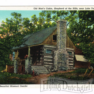 Vintage Linen Postcard – 1930’s  “Old Matt’s Cabin”  Missouri Ozarks