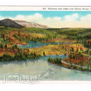 Vintage Linen Postcard – 1930’s  “Highway and Lakes Snowy Range”  Wyoming.