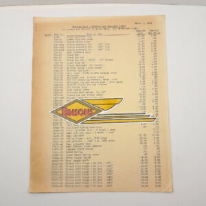 ORIGINAL HARLEY FACTORY 1954 SURPLUS/OBSOLETE ITEMS LIST – PANHEAD, KNUCKLEHEAD