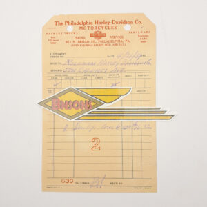 ORIGINAL HARLEY 1939 DEALER SALE RECEIPT (PHILADELPHIA H-D)- KNUCKLEHEAD