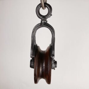 1890’s Petite Antique Cast Iron Ashland Barn Pulley – Wood Wheel (087)