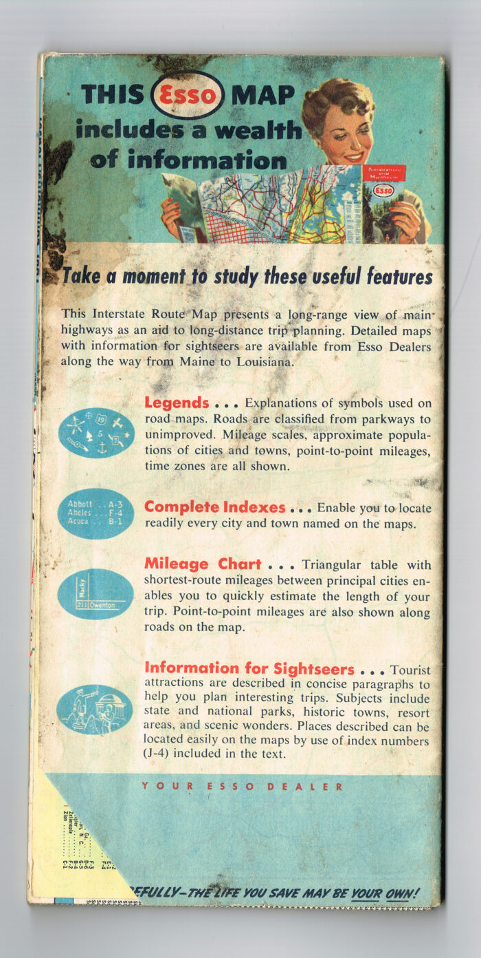 Vintage 1951 'Esso Gasoline' Southeast United States Interstate Route Map - Image 2