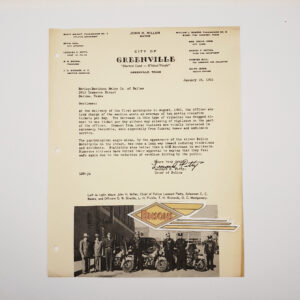 ORIG 1951 POLICE TESTIMONIAL (GREENVILLE, TEXAS) – HARLEY, KNUCKLEHEAD