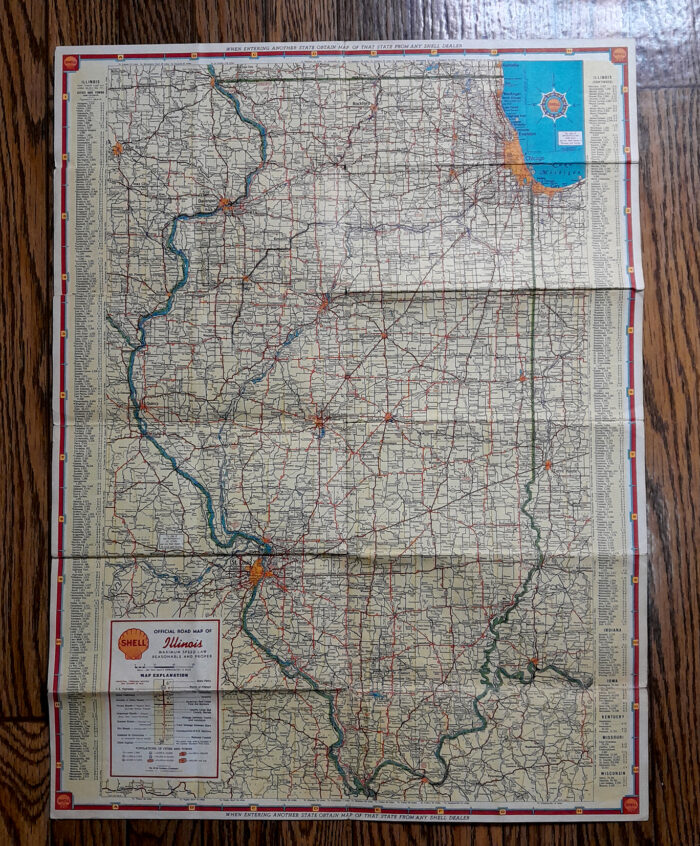 Vintage 1940 s 'Shell Gasoline ' Illinois Touring Map with Radio Log - Image 3