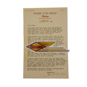 ORIG 1933 INDIAN “WALKER CYCLE” PEORIA, ILL. LETTERHEAD -HARLEY KNUCKLEHEAD