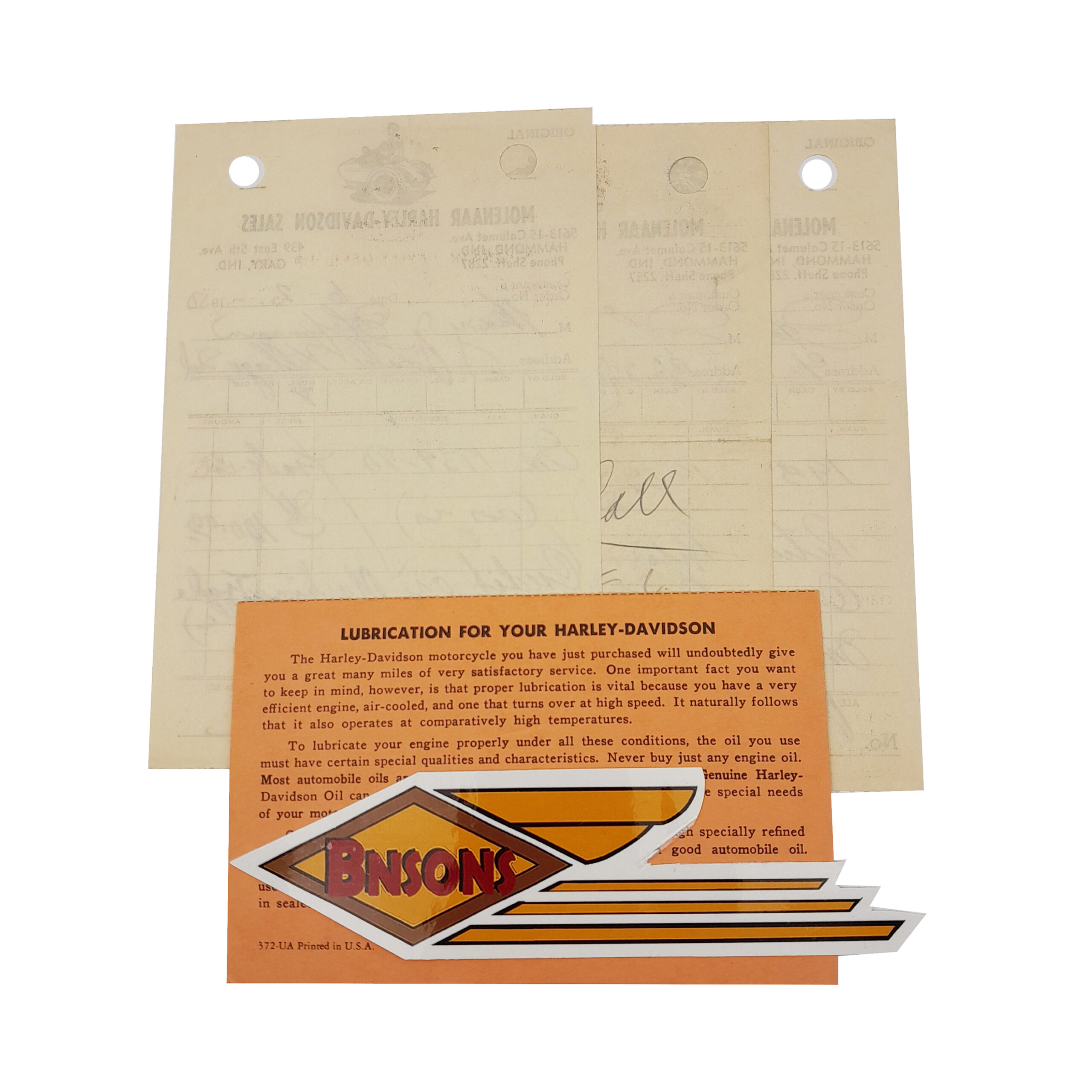 ORIGINAL HARLEY 1950 RECEIPT 39 EL 2007 TRADE-IN (MOLENAAR H-D)- KNUCKLEHEAD