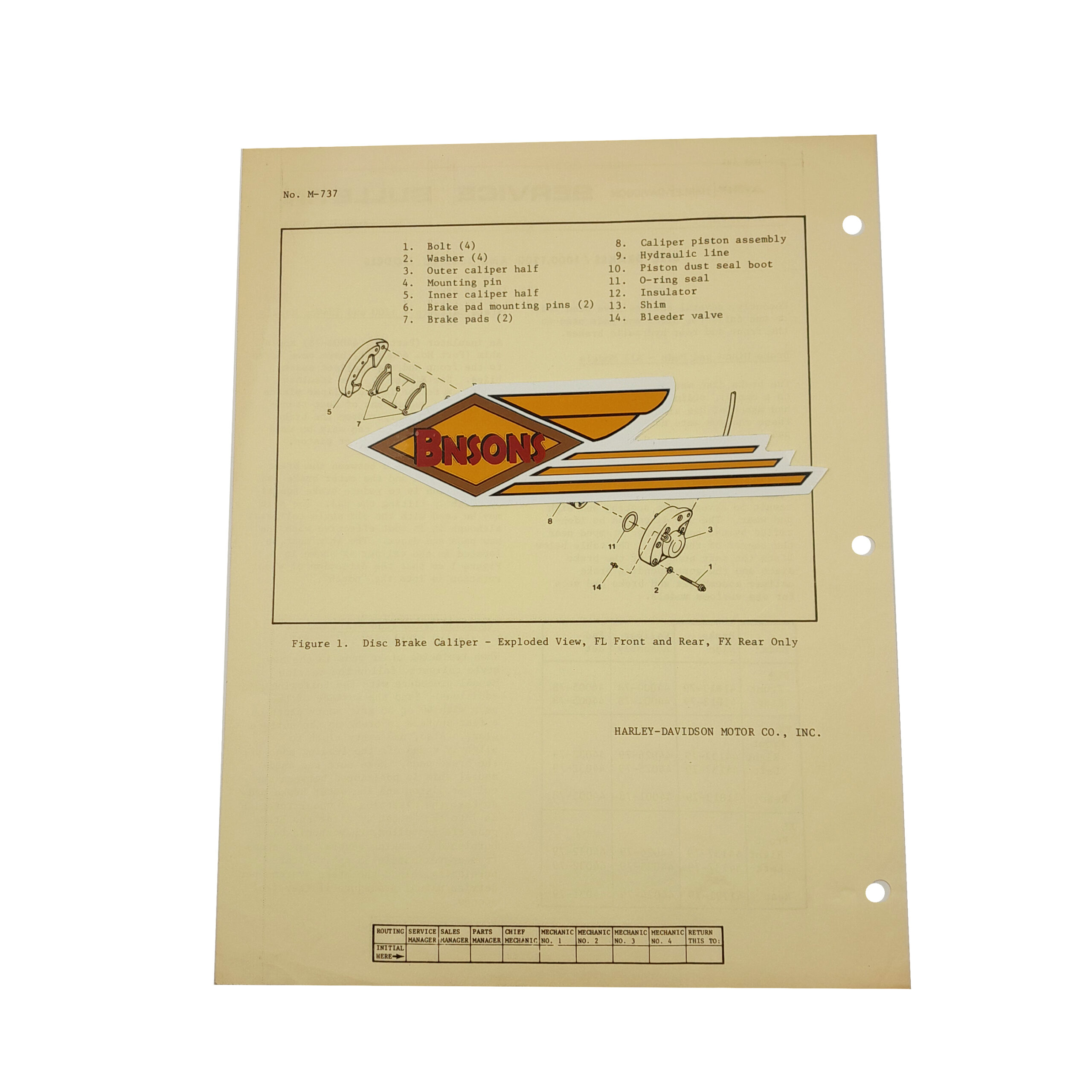 ORIGINAL HARLEY 1978 SERVICE BULLETIN (DISC BRAKES) -SHOVELHEAD, KNUCKLEHEAD