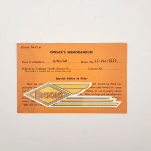 ORIGINAL HARLEY OWNER’S MEMORANDUM CARD (41 ULH 2116) – KNUCKLEHEAD