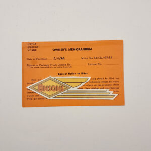 ORIGINAL HARLEY OWNER’S MEMORANDUM CARD (46 EL 2612) – KNUCKLEHEAD