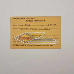 ORIG HARLEY OWNER’S MEMORANDUM CARD POLICE (54 FL 3197) – PANHEAD, KNUCKLEHEAD