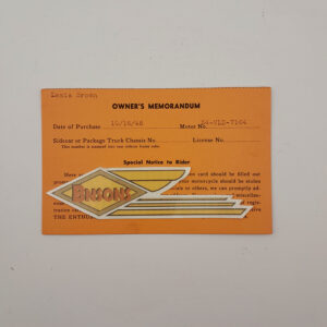 ORIGINAL HARLEY OWNER’S MEMORANDUM CARD (34 VLD 7164) – KNUCKLEHEAD