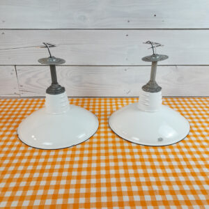 2 Vintage Original Porcelain 14″ Farm Barn Industrial Light Gas Station #19