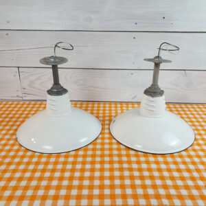 2 Vintage Original Porcelain 14″ Farm Barn Industrial Light Gas Station #19