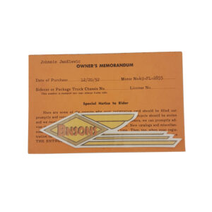 ORIGINAL HARLEY OWNER’S MEMORANDUM CARD (49 FL 2855) – PANHEAD, KNUCKLEHEAD