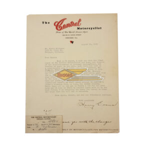 ORIGINAL 1932 “THE CENTRAL MOTORCYCLIST LETTERHEAD” – HARLEY KNUCKLEHEAD