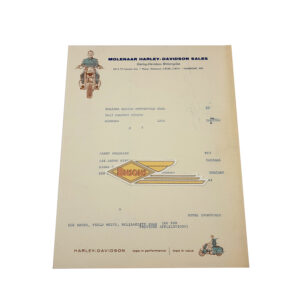 ORIGINAL HARLEY 1960’s DEALER LETTERHEAD (MOLENAAR H-D) – PANHEAD, KNUCKLEHEAD