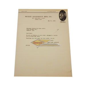 ORIGINAL HARLEY 1939 FACTORY LETTERHEAD (WOLFE ACCY.) – KNUCKLEHEAD