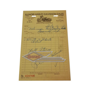 ORIGINAL HARLEY 1956 DEALER SALE RECEIPT (ILLINOIS H-D)- PANHEAD, KNUCKLEHEAD