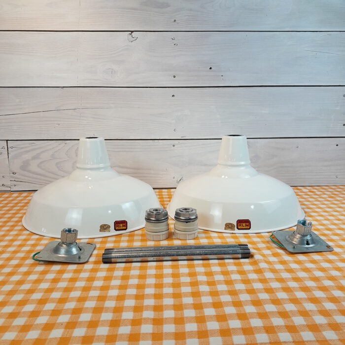 2 NOS 1940s-50's Benjamin 16" Porcelain Lights Farm Barn Industrial Gas Station - Image 3