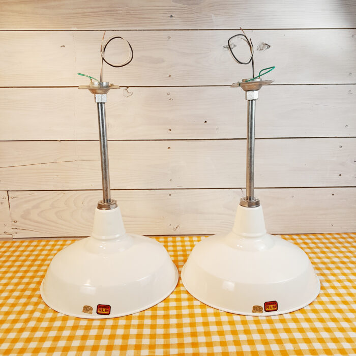 2 NOS 1940s-50's Benjamin 16" Porcelain Lights Farm Barn Industrial Gas Station