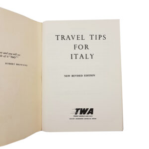 Vintage 1958 TWA Travel Brochure Tips ITALY