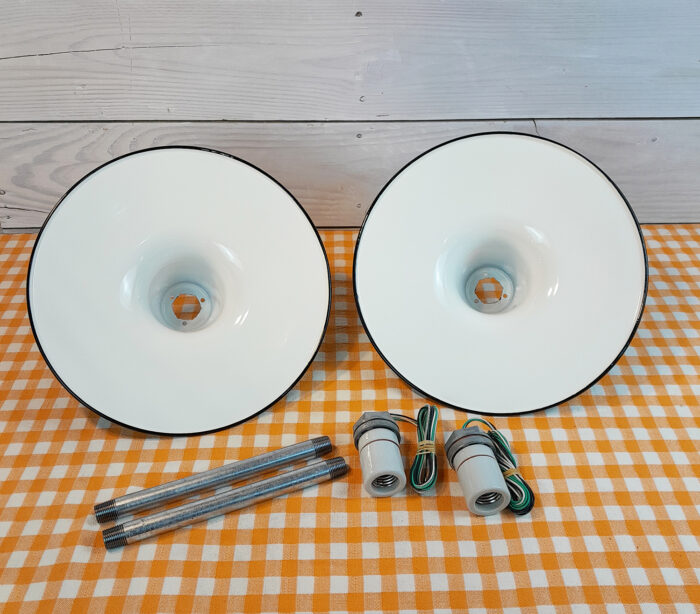 2 NOS 1920s -'30s Benjamin 14" Porcelain Lights Farm Barn Industrial Gas Station - Image 5