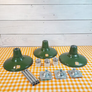 3 NOS 1940s-50’s Benjamin 12″ Porcelain Lights Farm Barn Industrial Gas Station