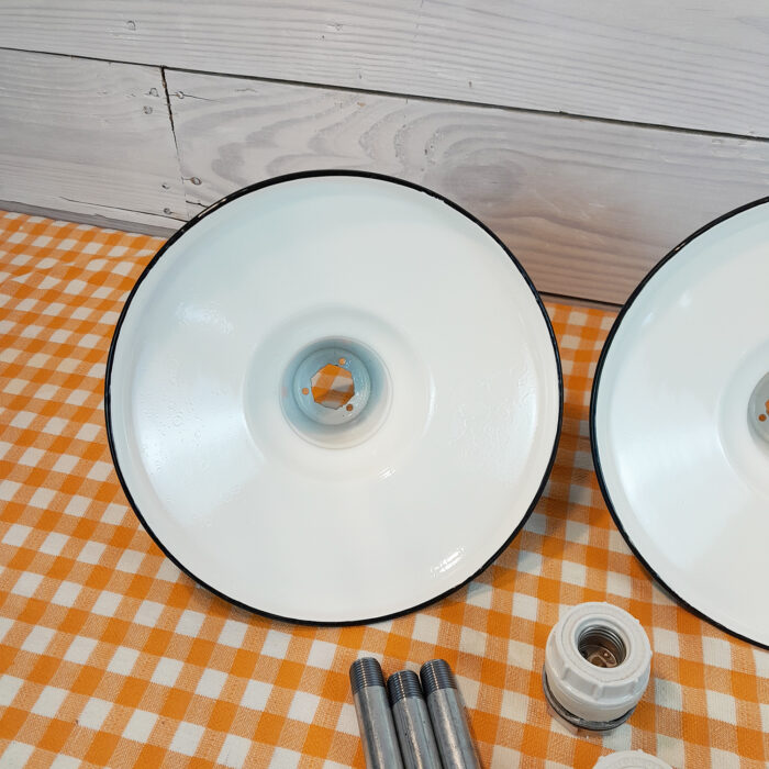 3 NOS 1940s-50's Benjamin 12" Porcelain Lights Farm Barn Industrial Gas Station - Image 5