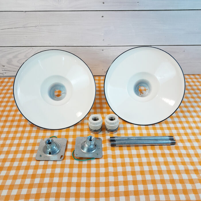 2 NOS 1940s-50's Benjamin 14" Porcelain Lights Farm Barn Industrial Gas Station - Image 5