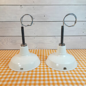 2 Original 1940s Benjamin 12″ Porcelain Light Farm Barn Industrial Gas Station