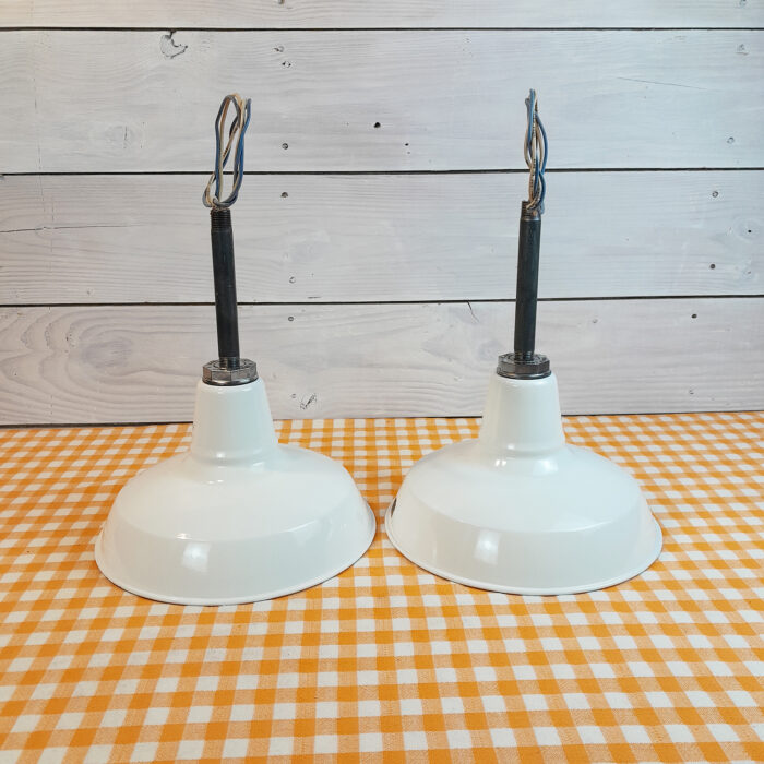 2 Original 1940s Benjamin 12" Porcelain Light Farm Barn Industrial Gas Station - Image 7