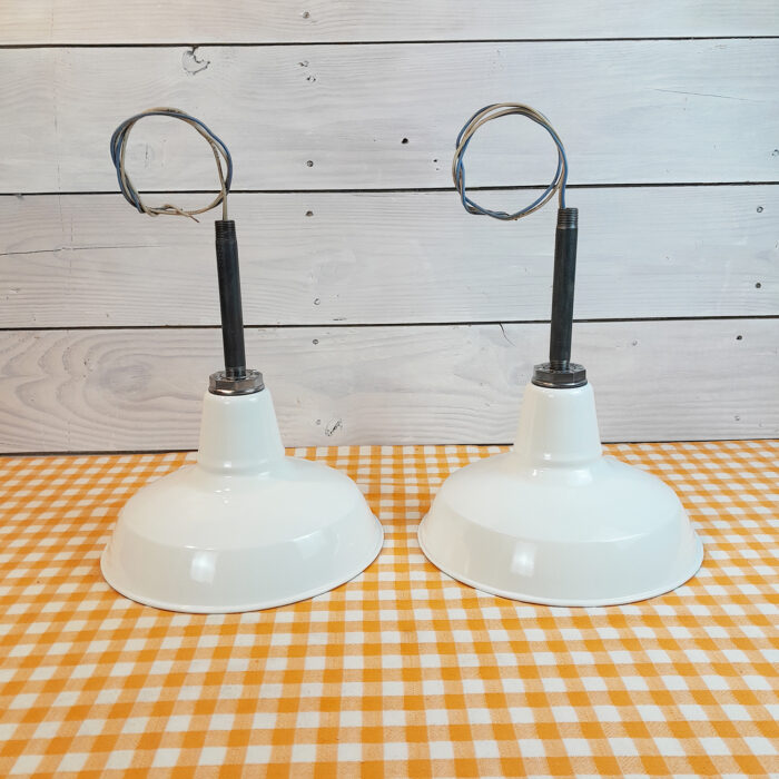 2 Original 1940s Benjamin 12" Porcelain Light Farm Barn Industrial Gas Station - Image 8