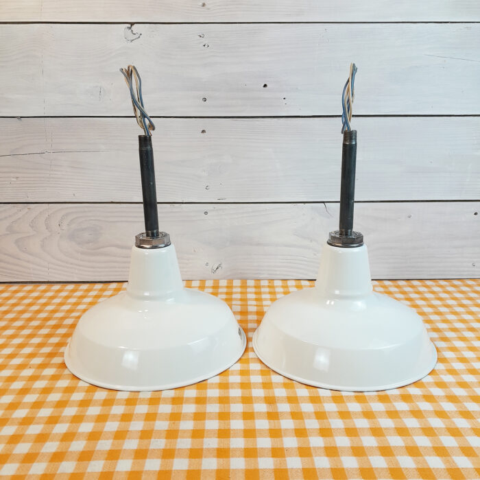 2 Original 1940s Benjamin 12" Porcelain Light Farm Barn Industrial Gas Station - Image 9