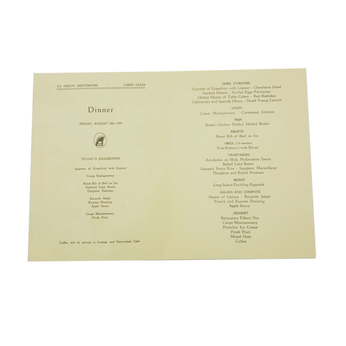 Vintage 1959 Holland American Line, S.S. Nieuw Amsterdam Dinner Menu "Rome" - Image 6