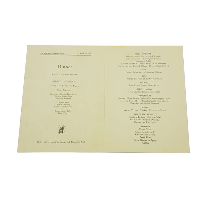 Vintage 1959 Holland American Line, S.S. Nieuw Amsterdam Dinner Menu "Paris" - Image 3