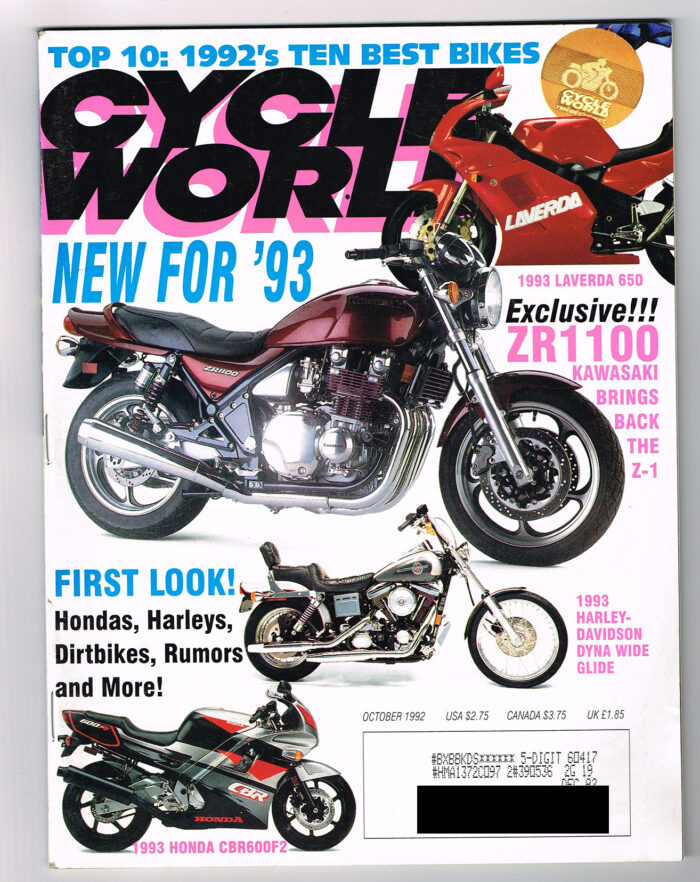 VINTAGE CYCLE WORLD MAGAZINE Oct 1992 Bike Pictures, Articles, Harley