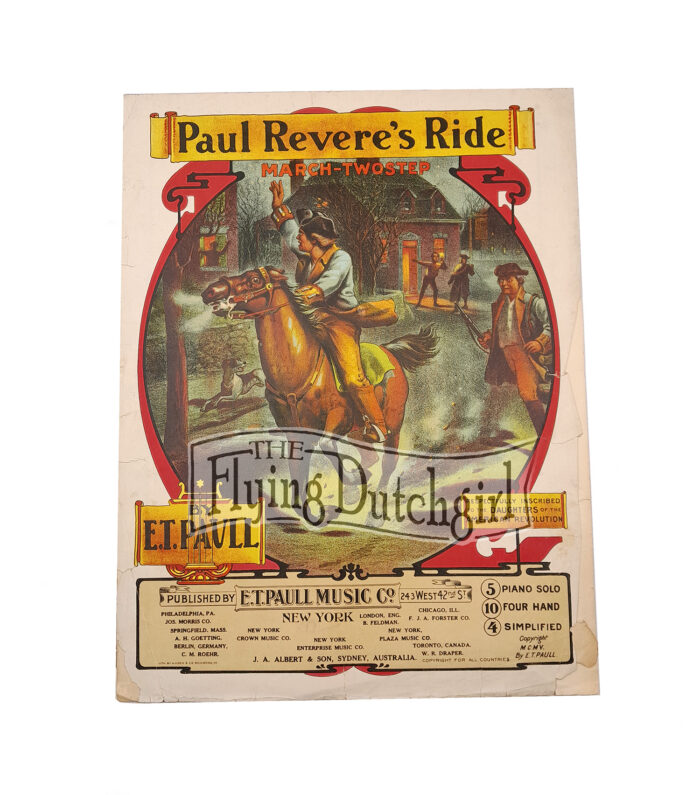 1905 Antique Piano Music 'Paul Revere's Ride' by E.T. Paull Music Company