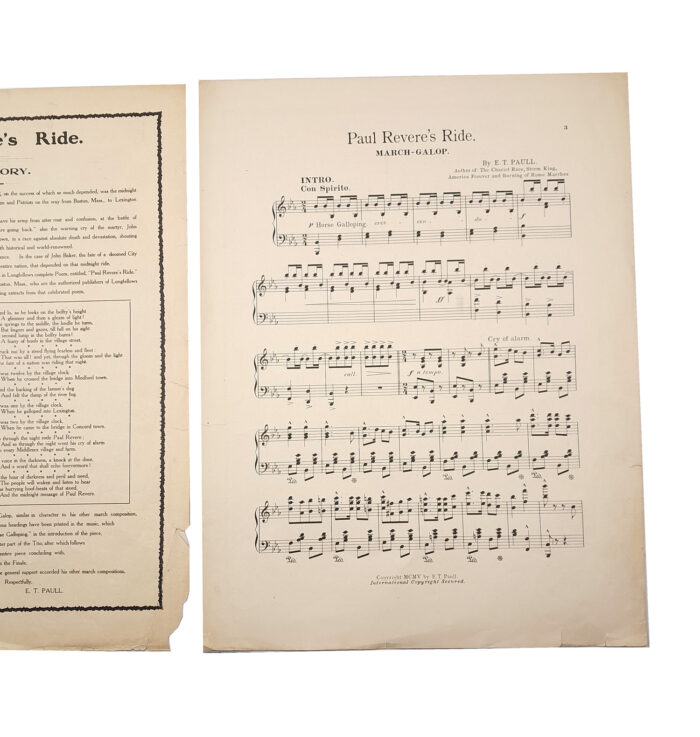 1905 Antique Piano Music 'Paul Revere's Ride' by E.T. Paull Music Company - Image 2