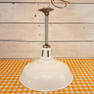 1950s Vintage White Porcelain Light: 16″ Benjamin Gas Station Industrial Decor