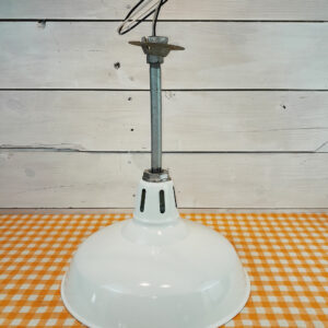 1950s Vintage White Porcelain Light: 16″ Benjamin Gas Station Industrial Decor