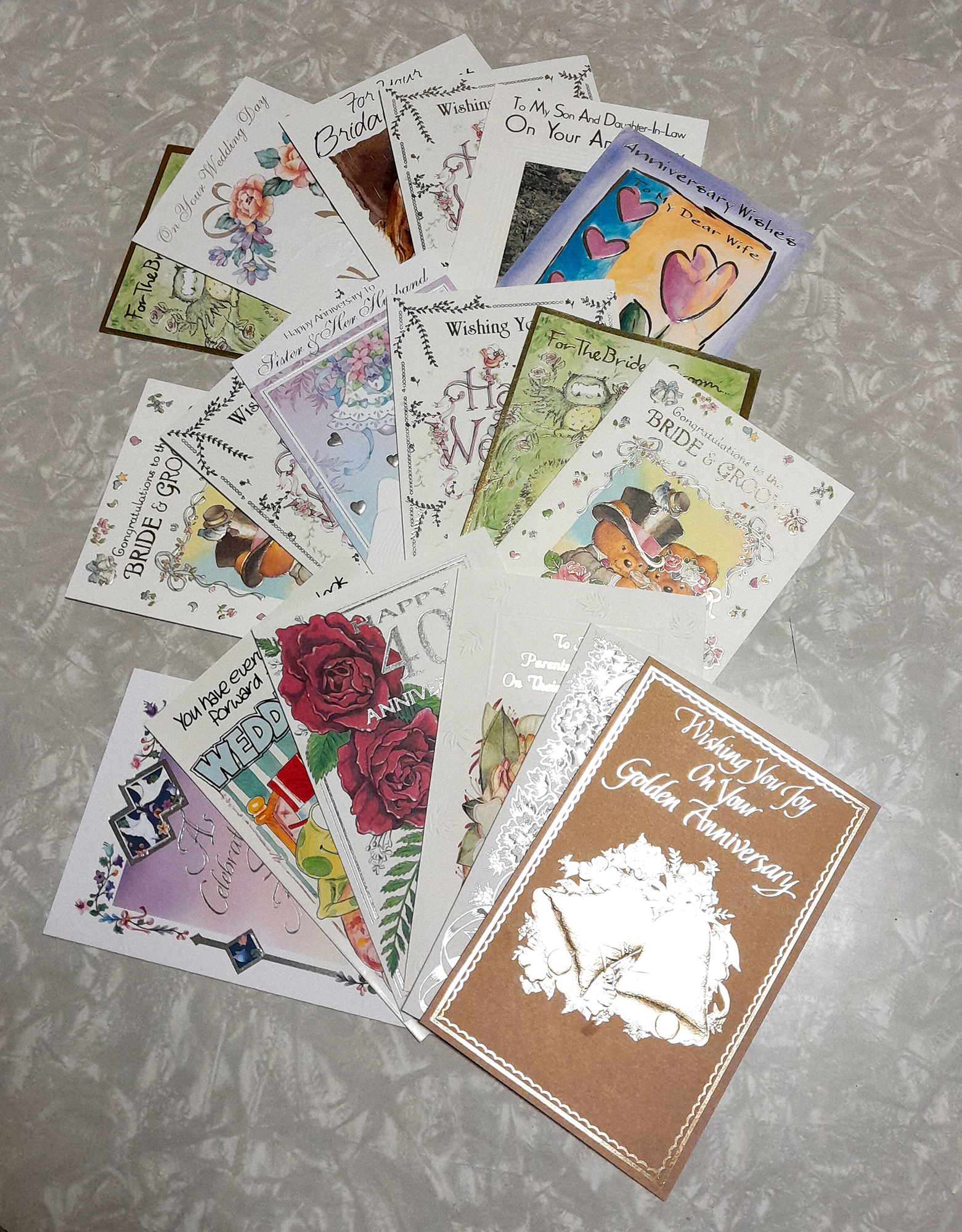 Anniversary and Wedding Card Lot: 18 Cards with Envelopes
