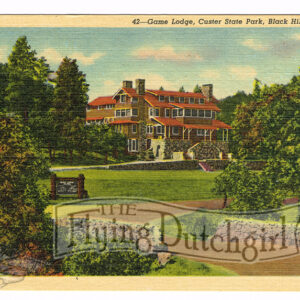 Vintage 1940’s “Game Lodge” Custer State Park, Black Hills S.D. Linen Postcard