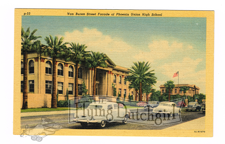 Vintage 1940's "Van Buren Street" Phoenix, Ariz. Linen Postcard