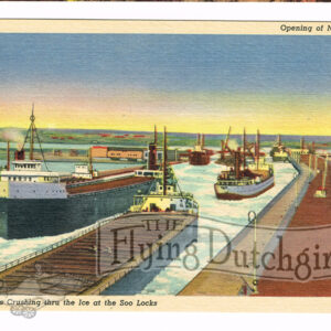 Vintage 1940’s “Freighters” Soo Locks, Linen Postcard