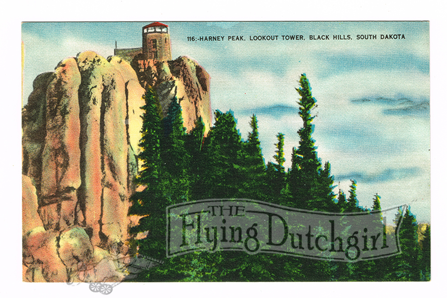 Vintage 1940's "Harney Peak" Black Hills, S.D. Linen Postcard