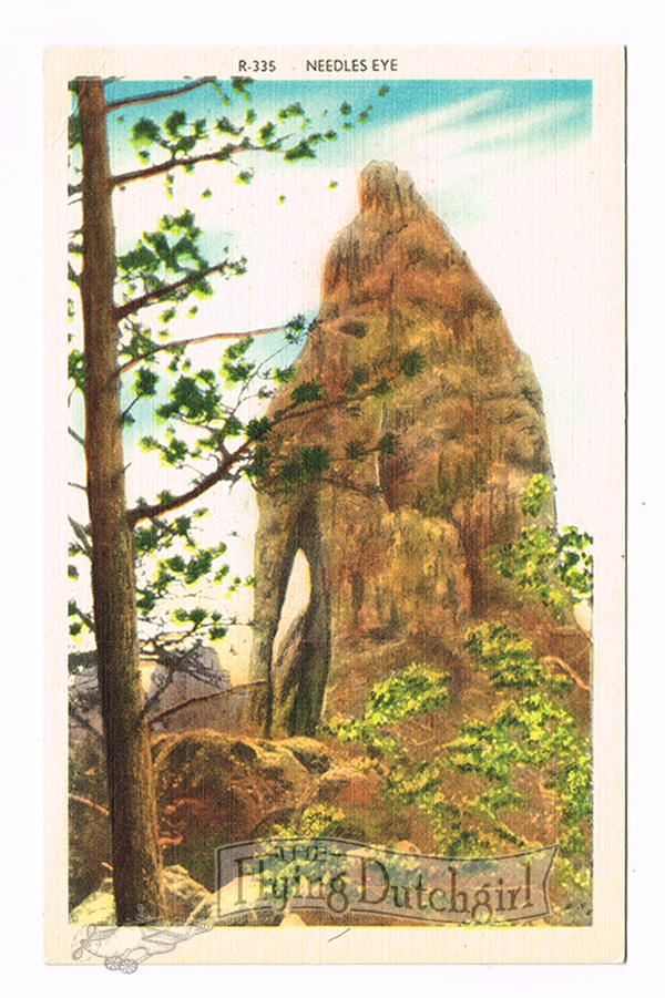 Vintage 1940's "Needles Eye" Black Hills, S.D. Linen Postcard