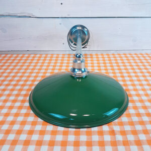 Rare Vintage Original 14″ Green Porcelain Light: 1940s Farm Gas Station Enamel