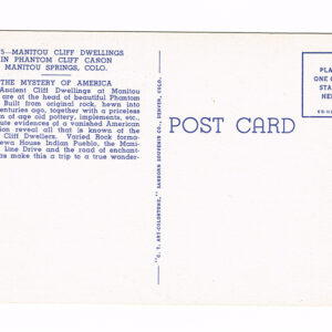Vintage 1940’s “Manitou Cliff Dwellings” Manitou Springs, Co. Linen Postcard